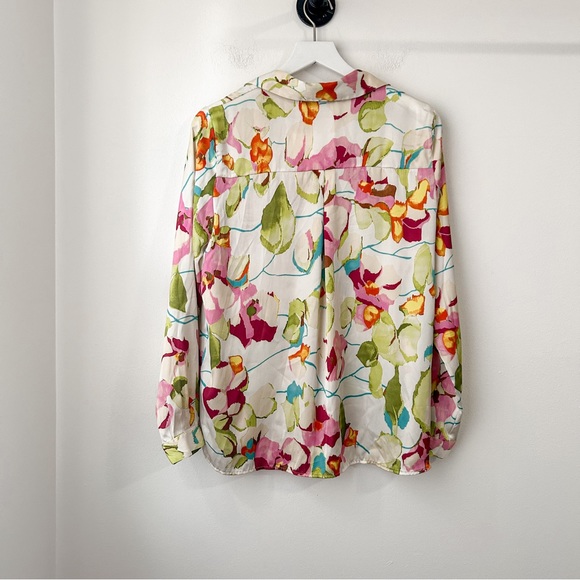 Zara Ivory Ecru Pink Floral Satin Blouse | Large - Picture 10 of 11